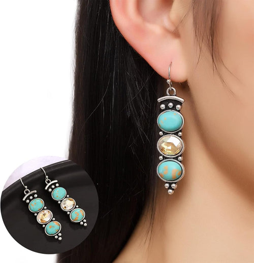coadipress Handmade Boho Earrings for Women Vintage Lightweight Turquoise Druse Crystal Drop Dangle Statement Jewelry gifts